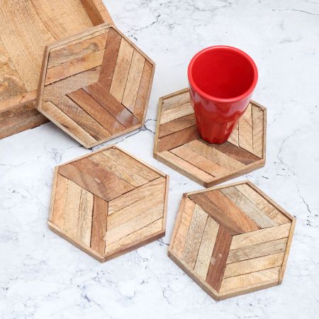 High-Quality Hexagon Shaped Wooden Coasters - Pack of 4